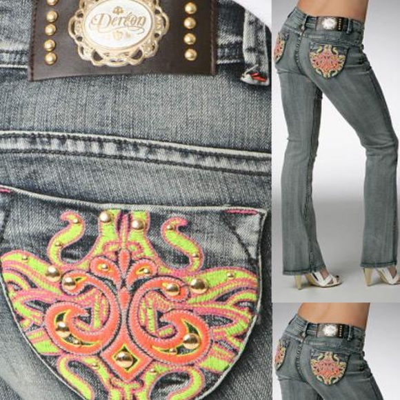 NEW Dereon Y2K , 00's Stretchy bootcut Fleur Stretchy Denim Jeans 9 / 10 - Picture 6 of 17